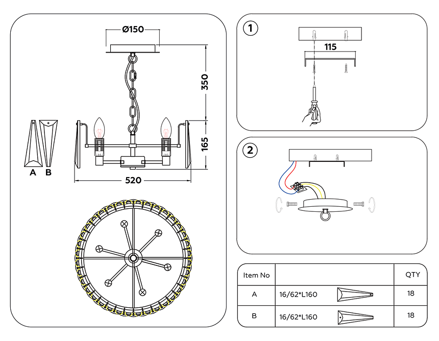 TR5172 GD/CL золото/прозрачный E14/6 max 40W D520*515
